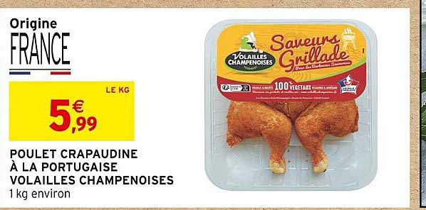 POULET CRAPAUDINE À LA PORTUGAISE VOLAILLES CHAMPENOISES
