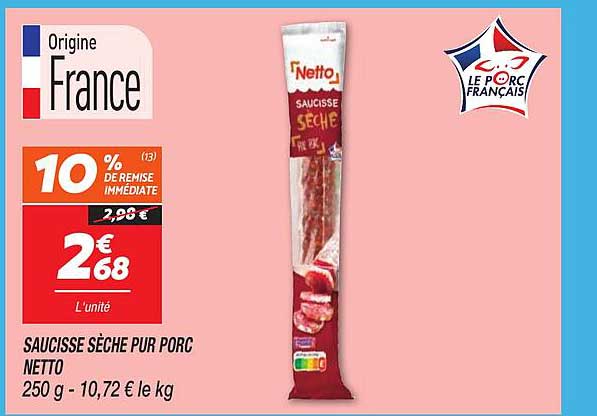SAUCISSE SÈCHE PUR PORC NETTO