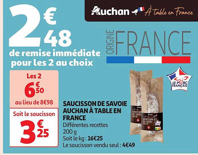 SAUCISSON DE SAVOIE AUCHAN À TABLE EN FRANCE