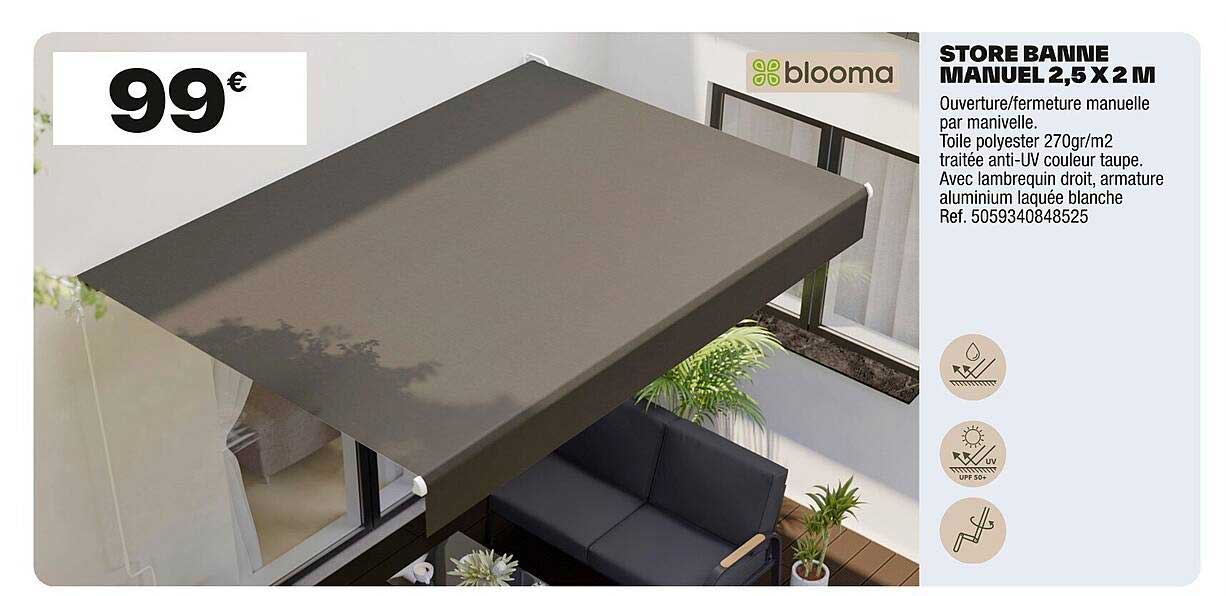 STORE BANNE MANUEL 2,5 X 2 M