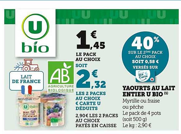 Yaourts au lait entier U bio