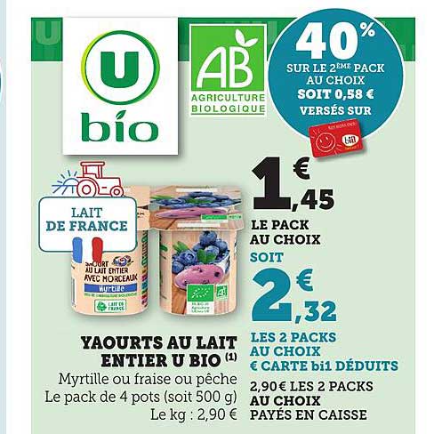 Yaourts au lait entier U BIO