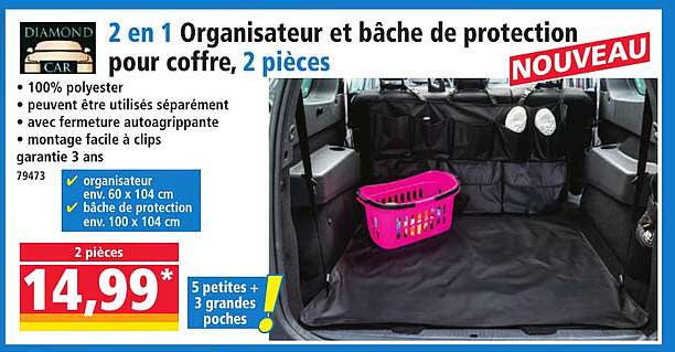 2 en 1 Organisateur et bâche de protection pour coffre, 2 pièces