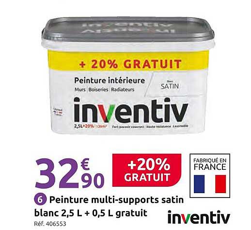 6 Peinture multi-supports satin blanc 2,5 L + 0,5 L gratuit