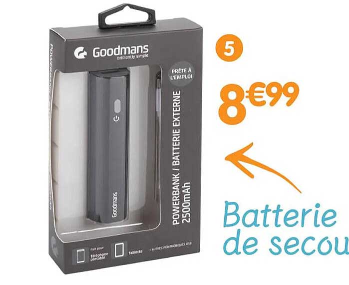 Batterie de secours 2500mAh