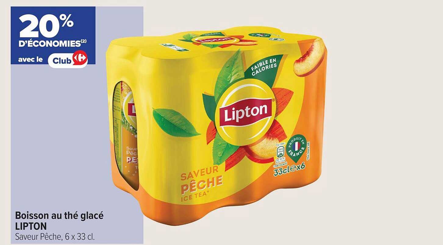 Boisson au thé glacé LIPTON Saveur Pêche, 6 x 33 cl.