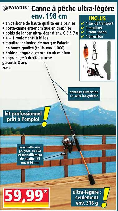 Canne à pêche ultra-légère env. 198 cm