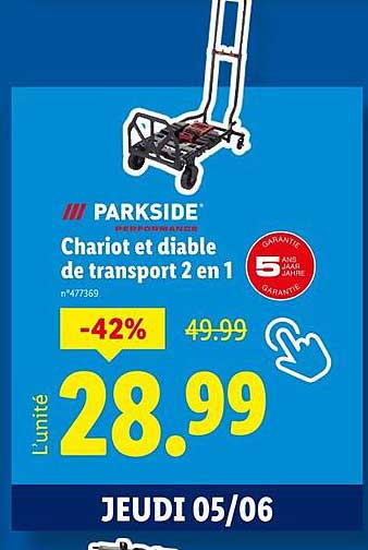 Chariot et diable de transport 2 en 1