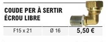 COUDE PER À SERTIR ÉCROU LIBRE