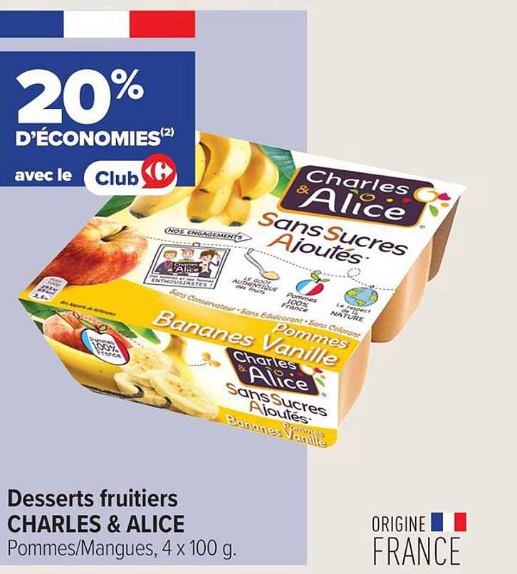 Desserts fruitiers CHARLES & ALICE Pommes/Mangues, 4 x 100 g