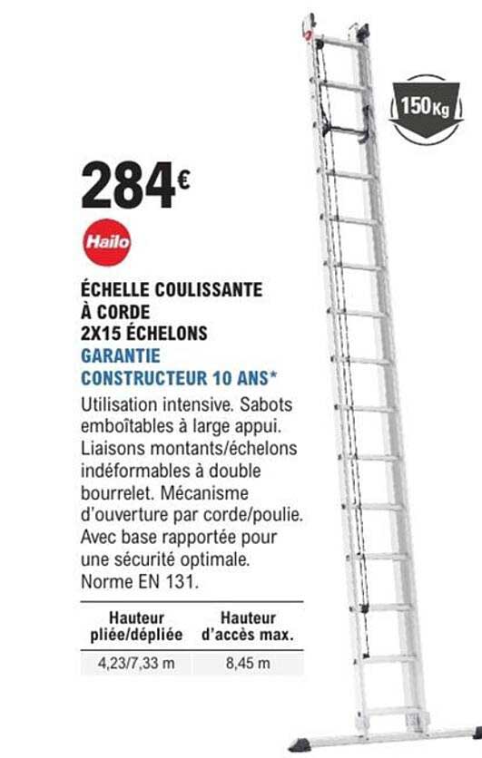 ÉCHELLE COULISSANTE À CORDES - 2X15 ÉCHELONS