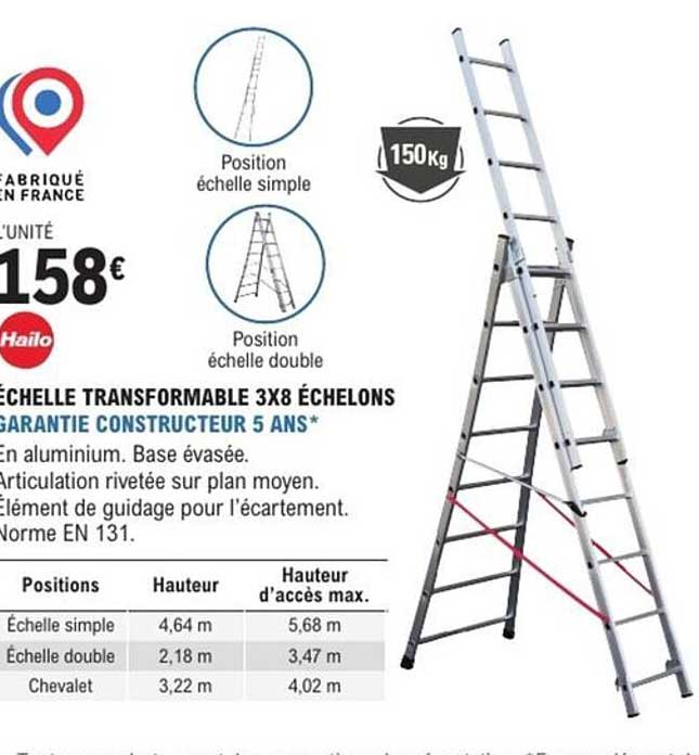 ÉCHELLE TRANSFORMABLE 3X8 ÉCHELONS GARANTIE CONSTRUCTEUR 5 ANS
