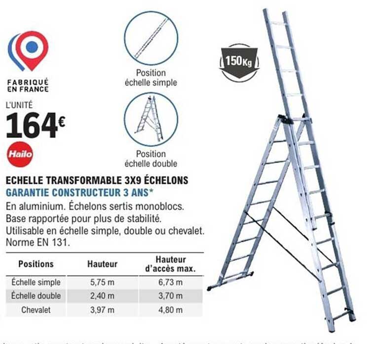 ÉCHELLE TRANSFORMABLE 3X9 ÉCHELONS GARANTIE CONSTRUCTEUR 3 ANS*