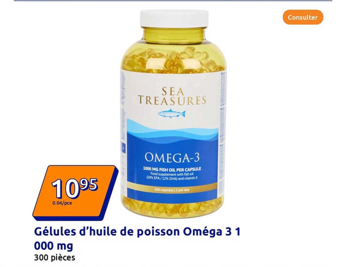 Gélules d'huile de poisson Oméga 3 1 000 mg
