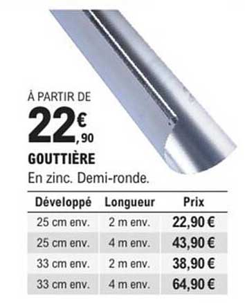 GOUTTIÈRE En zinc. Demi-ronde.