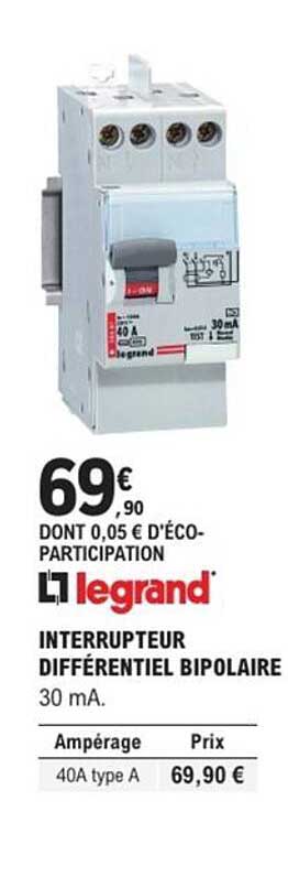 INTERRUPTEUR DIFFÉRENTIEL BIPOLAIRE 30 mA