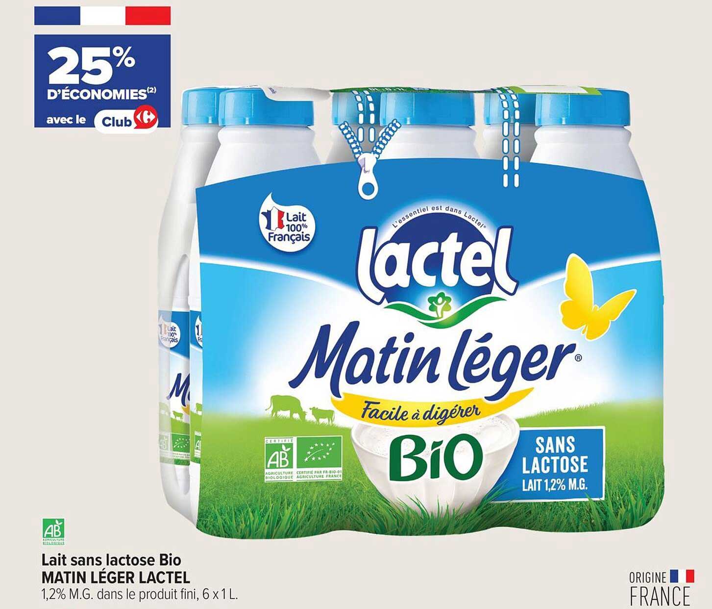 Lait sans lactose Bio MATIN LÉGER LACTEL