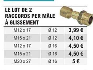 LE LOT DE 2 RACCORDS PER MÂLE À GLISSEMENT