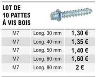 LOT DE 10 PATTES À VIS BOIS