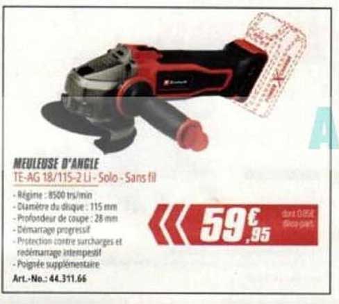 MEULEUSE D’ANGLE TE-AG 18/115-2 Li-Solo - Sans fil