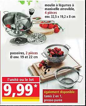 moulin à légumes à manivelle amovible, 4 pièces