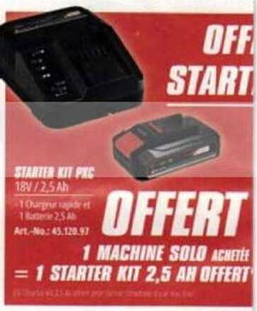 OFFERT 1 MACHINE SOLO ACHETÉE = 1 STARTER KIT 2,5 AH OFFERT