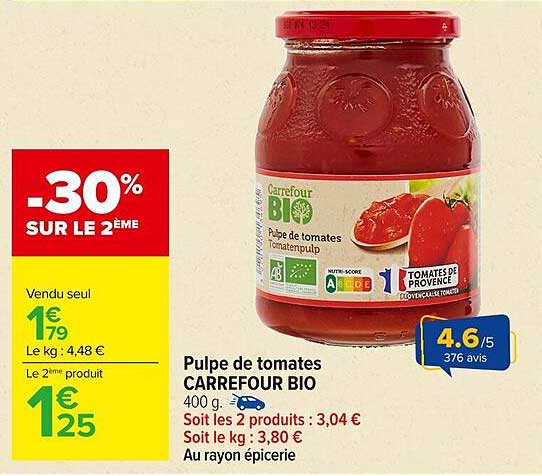 Pulpe de tomates CARREFOUR BIO 400 g
