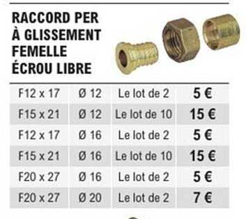 RACCORDEUR PER À GLISSEMENT FEMELLE ÉCROU LIBRE