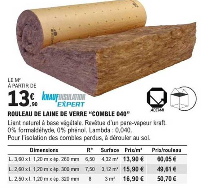 ROULEAU DE LAINE DE VERRE “COMBLE 040”