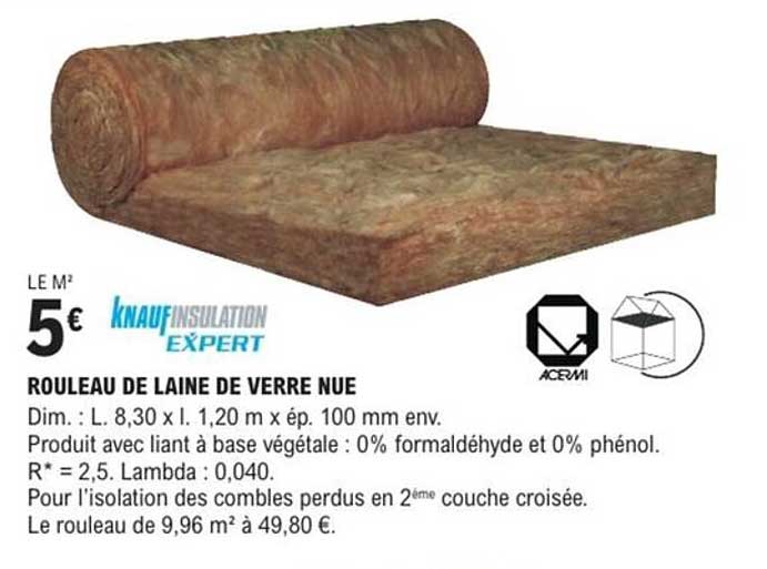 Rouleau de laine de verre nue