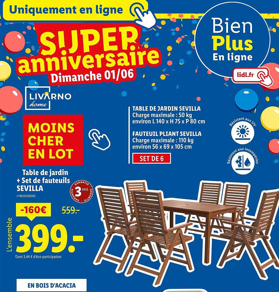 TABLE DE JARDIN SEVILLA + SET DE FAUTEUILS SEVILLA