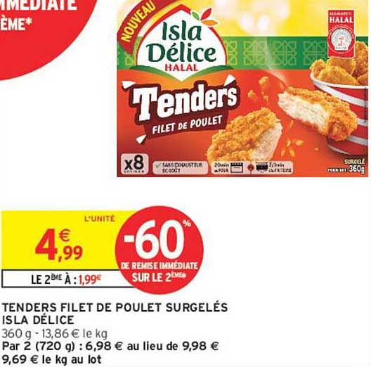 TENDERS FILET DE POULET SURGELÉS ISLA DÉLICE