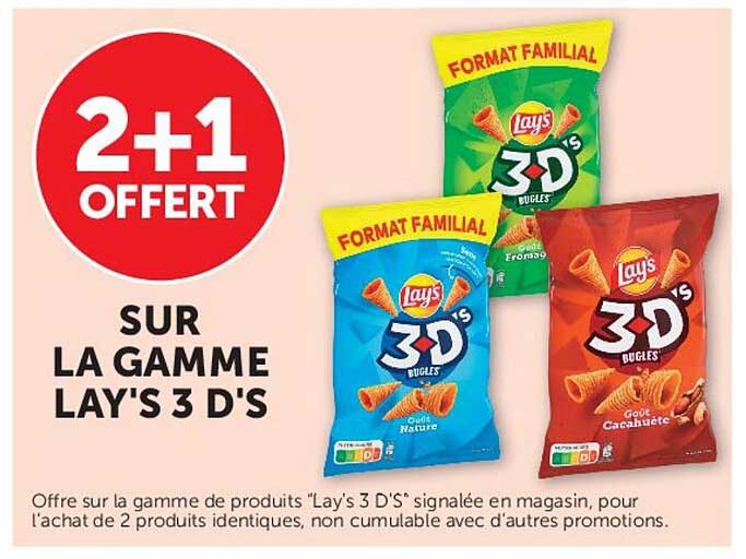 2+1 OFFERT SUR LA GAMME LAY'S 3 D'S