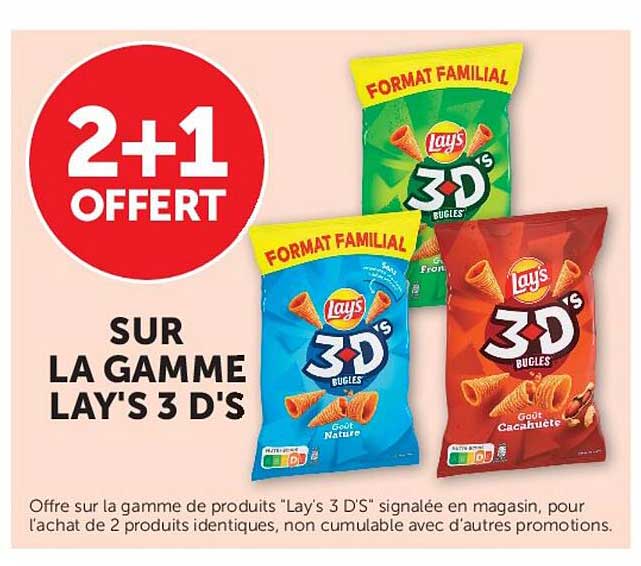 2+1 OFFERT SUR LA GAMME LAY'S 3 D'S