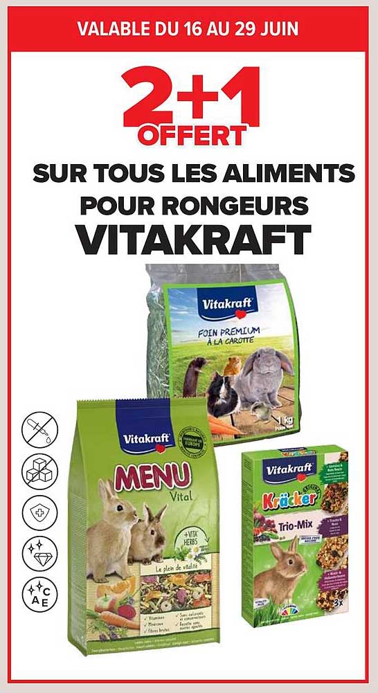2+1 OFFERT SUR TOUS LES ALIMENTS POUR RONGEURS VITAKRAFT