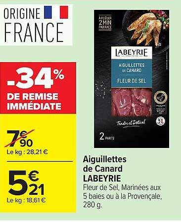 Aiguillettes de Canard LABEYRIE Fleur de Sel, Marinées aux 5 baies ou à la Provençale, 280 g.