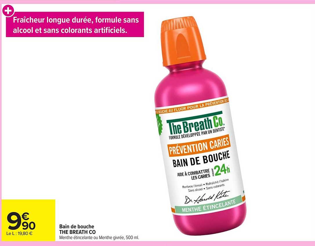 Bain de bouche THE BREATH CO Menthe étincelante ou Menthe givrée, 500 ml.