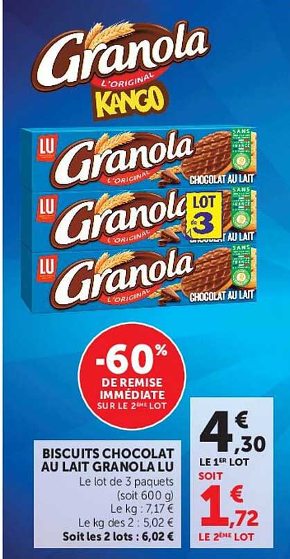 BISCUITS CHOCOLAT AU LAIT GRANOLA LU