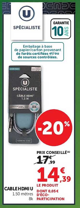 CÂBLE HDMI U 1.50 mètres 8k