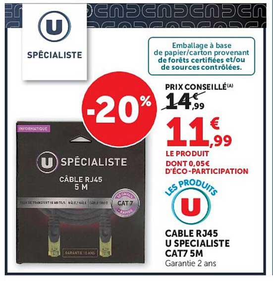 CABLE RJ45 U SPECIALISTE CAT7 5M