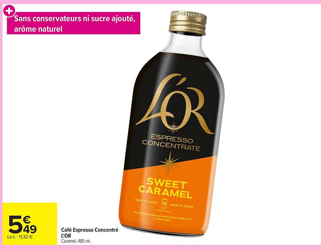 Café Espresso Concentré L'OR Caramel, 485 ml.