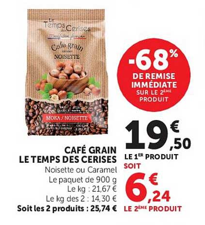 CAFÉ GRAIN LE TEMPS DES CERISES Noisette ou Caramel Le paquet de 900 g
