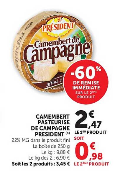 Camembert pasteurisé de campagne Président