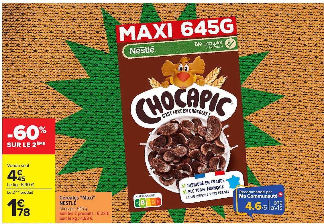 Céréales "Maxi" NESTLÉ Chocapic, 645 g