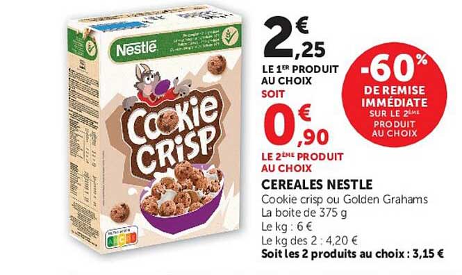 CEREALES NESTLE Cookie crisp ou Golden Grahams