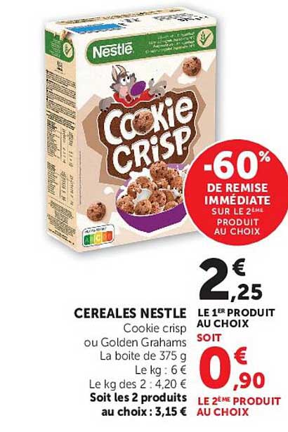 CEREALES NESTLE Cookie crisp ou Golden Grahams