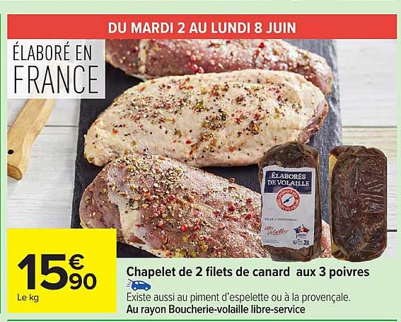 Chapelet de 2 filets de canard aux 3 poivres