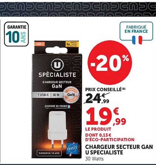 CHARGEUR SECTEUR GAN U SPECIALISTE 30 Watts