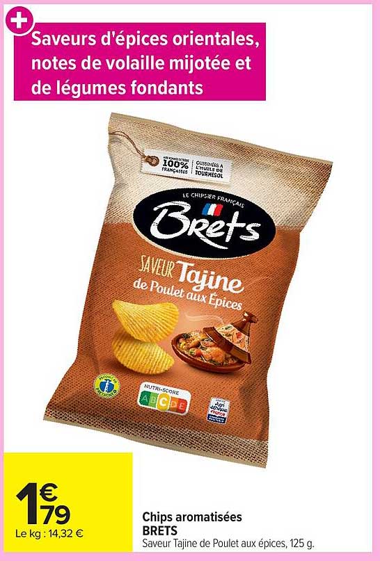 Chips aromatisées BRET'S Saveur Tajine de Poulet aux épices, 125 g.