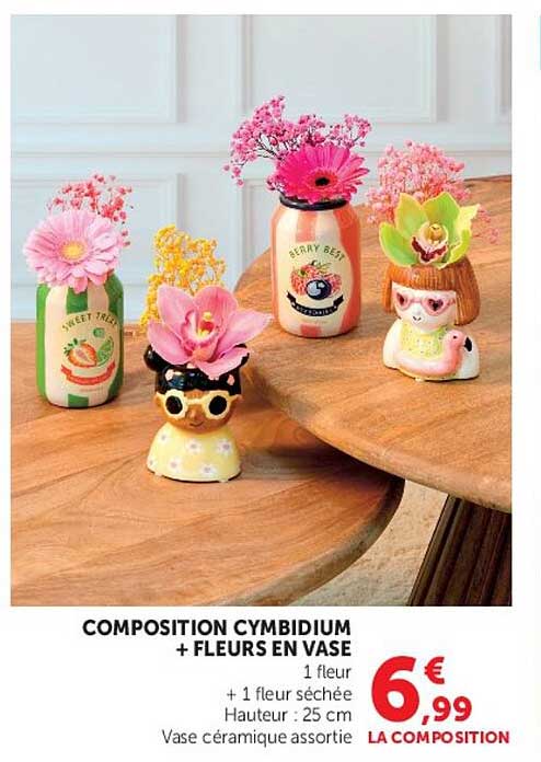 COMPOSITION CYMBIDIUM + FLEURS EN VASE